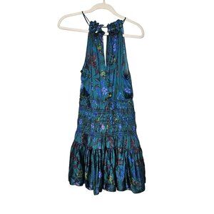 Especia Womens S Green‎ Fairy Floral Halter Dress Multicolor Teal Green Smocked